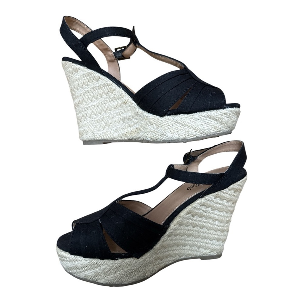 Candie's Black Wedge Sandals with Ankle Strap - Picture 4 of 6